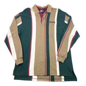 VINTAGE TOMMY HILFIGER LONG SLEEVE POLO HILFIGER OUTDOORS LARGE 1990s STRIPES